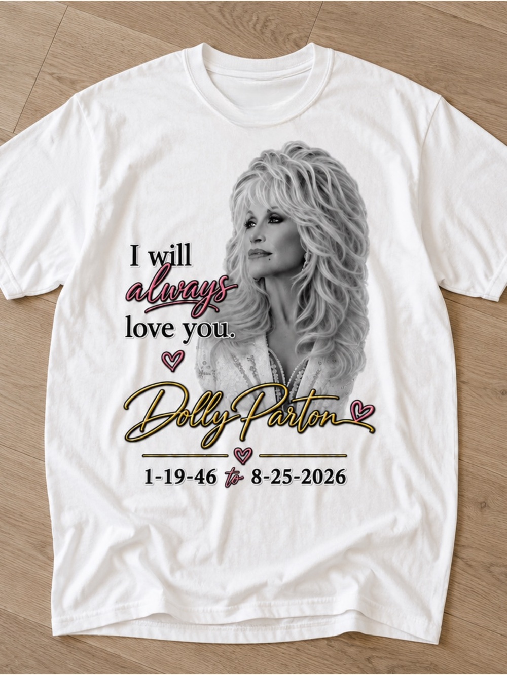 Memorial Dolly Parton Gildan White Graphic Tee with Pink & Gold Accents